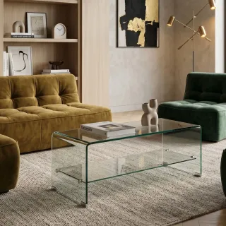 Table basse rectangulaire en verre double plateau L100 IDORA - HELLIN