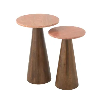 Tables basses en marbre terracotta et pied bois D35 (set de 2) ASO - HELLIN