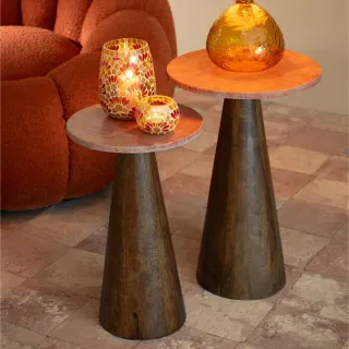 Tables basses en marbre terracotta et pied bois D35 (set de 2) ASO - HELLIN