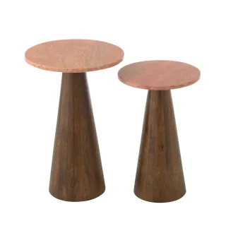 Tables basses en marbre terracotta et pied bois D35 (set de 2) ASO - HELLIN