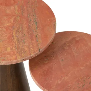 Tables basses en marbre terracotta et pied bois D35 (set de 2) ASO - HELLIN