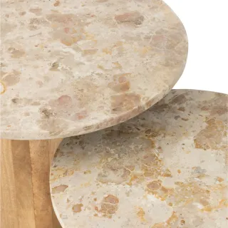 Tables basses en marbre beige et pied bois D56 (set de 2) ASO - HELLIN