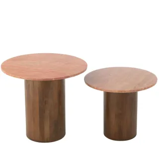 Tables basses en marbre terracotta et pied bois D56 (set de 2) ASO - HELLIN