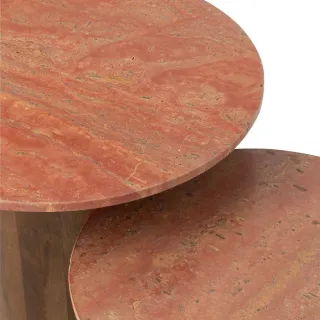 Tables basses en marbre terracotta et pied bois D56 (set de 2) ASO - HELLIN