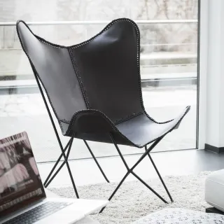 Fauteuil papillon en métal et cuir ALTO - HELLIN