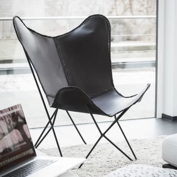 Fauteuil papillon en métal et cuir ALTO - HELLIN