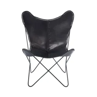 Fauteuil papillon en métal et cuir ALTO - HELLIN