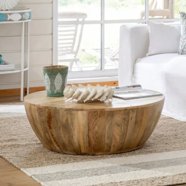 Table basse ronde en manguier naturel CAMILA - HELLIN