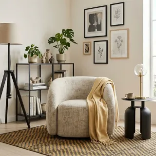 Fauteuil lounge pivotant en tissu beige NOVA - HELLIN