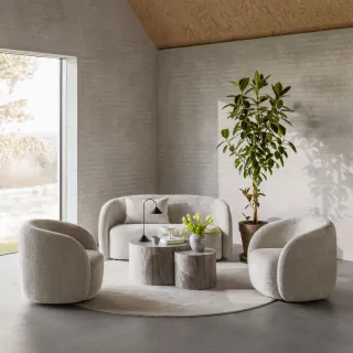 Fauteuil lounge pivotant en tissu beige NOVA - HELLIN