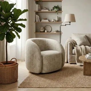 Fauteuil lounge pivotant en tissu beige NOVA - HELLIN