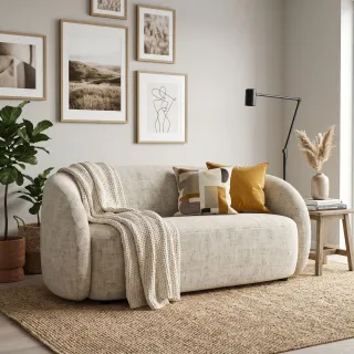 Canapé droit 2,5 places en tissu beige NOVA - HELLIN