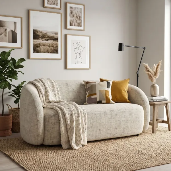 Canapé droit 2,5 places en tissu beige NOVA - HELLIN