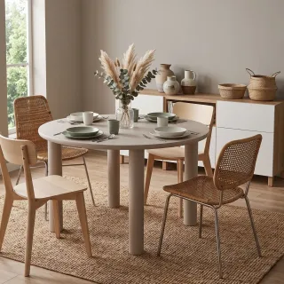Table à manger ronde design L120 gris 4 places MAGDA - HELLIN