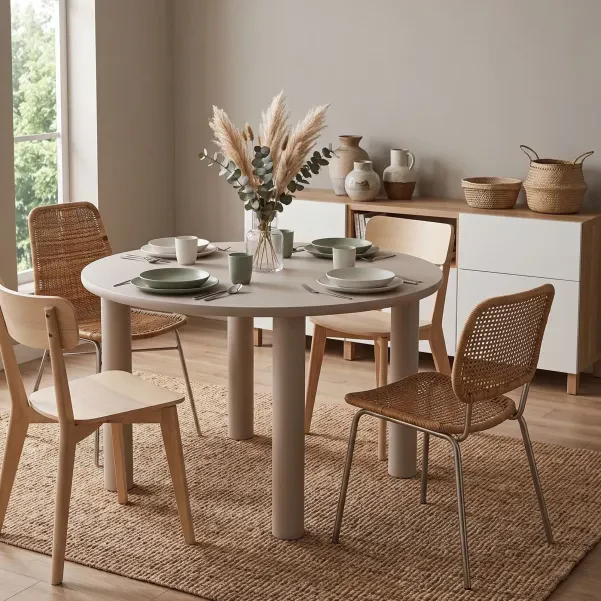 Table à manger ronde design L120 gris 4 places MAGDA - HELLIN