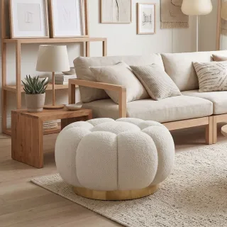 Pouf en tissu bouclé en forme de fleur D65 - HELLIN