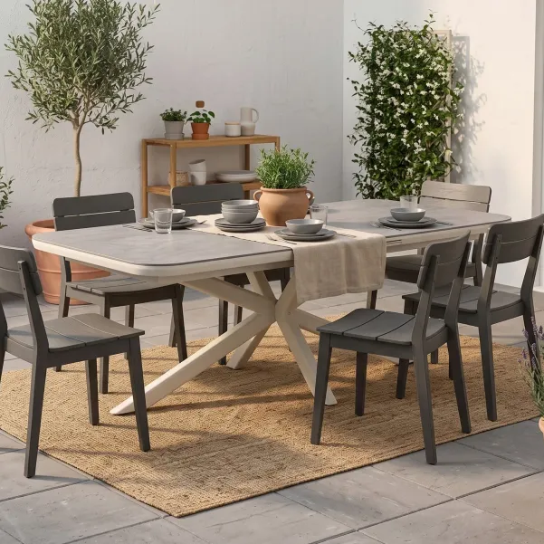 Table de jardin extensible pierre et métal L200/260 8 à 10 personnes RODAS - HELLIN
