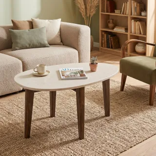 Table basse ovale vintage en manguier et marbre blanc L70 BLANY - HELLIN