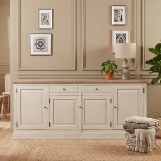 Buffet en bois massif 4 portes et ses portes vitrées pour une salle à manger chaleureuse VILLAS - HELLIN