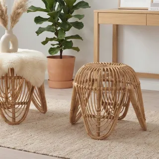 Tabouret rond en rotin naturel (lot de 2) - HELLIN