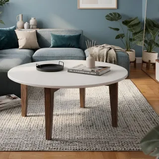 Table basse ronde vintage en manguier et marbre blanc L75 BLANY - HELLIN