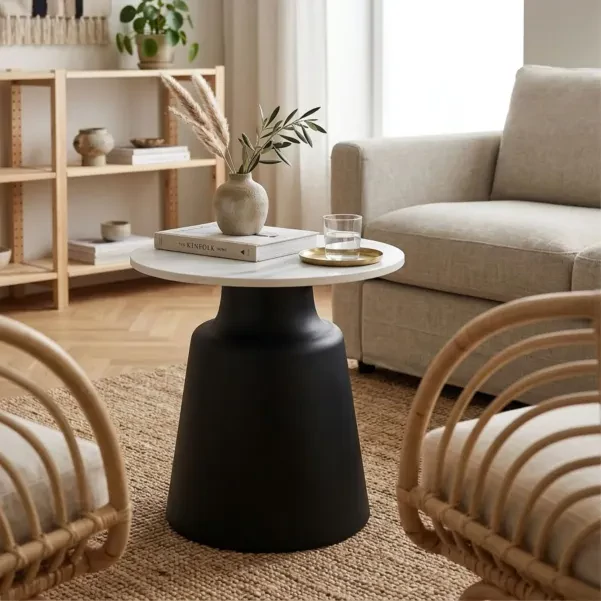 Bout de canapé en céramique blanche et métal noir D45 AELIA - HELLIN