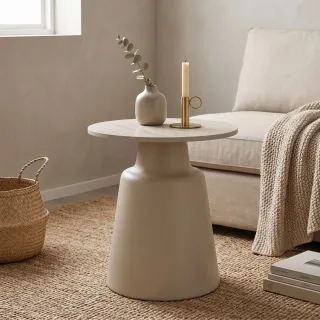 Bout de canapé en céramique beige et métal grège D45 - AELIA