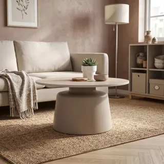 Table basse en céramique beige et métal grège D70 AELIA - HELLIN