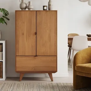 Buffet haut vintage en bois massif et métal noir | Hellin