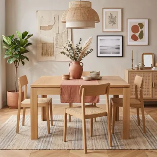 Table extensible carrée en chêne clair / collection Boston