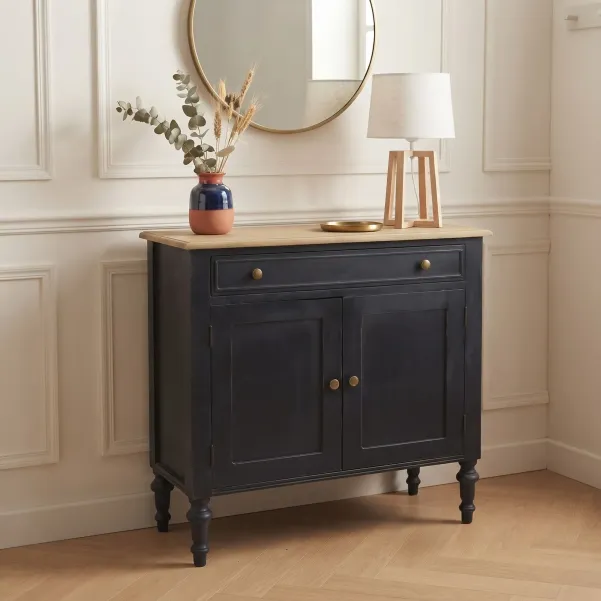 Buffet bas en bois cérusé noir : style baroque | Hellin