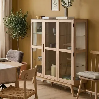 Vitrine 3 portes vitrée en chêne blanchi L140 MARTINE - HELLIN