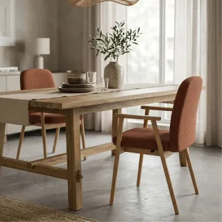 Chaises scandinaves en tissu terracotta et chêne (lot de 2) ALVINA - HELLIN