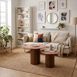 Tables basses en marbre terracotta et pied bois D56 (set de 2) ASO - HELLIN