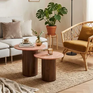 Tables basses en marbre terracotta et pied bois D56 (set de 2) ASO - HELLIN