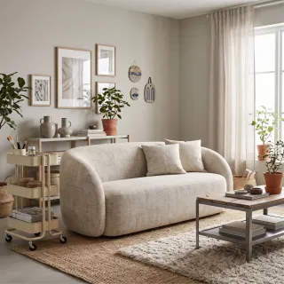 Canapé droit 2,5 places en tissu beige NOVA - HELLIN