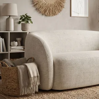 Canapé droit 2,5 places en tissu beige NOVA - HELLIN