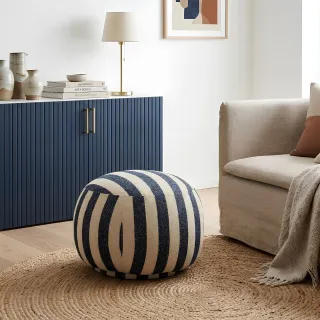 Pouf carré en tissu à rayures AZUR - HELLIN
