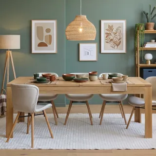 Table moderne avec allonges centrales en chêne clair Boston -HELLIN