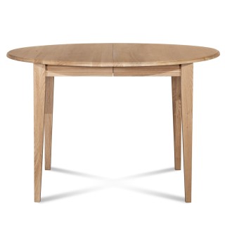 Table ronde extensible en chêne : allonge et pieds fuselés