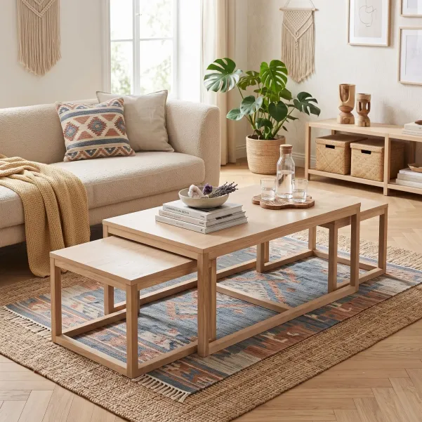 Table basse chene blanchi - lot de trois - HELLIN