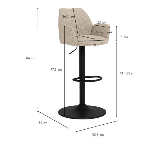 Dimensions Tabouret de bar GLENYS